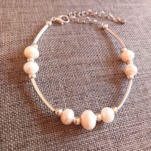 White Freshwater Pearl Bracelet Handmade - New Item (7"-10")